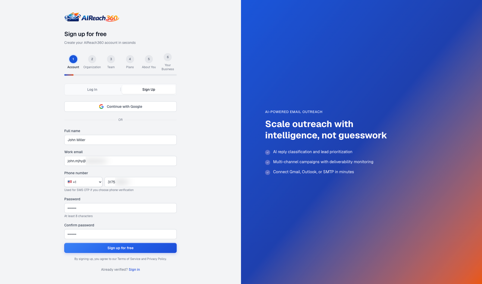 Sign up flow